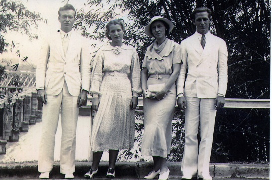 Helen Hudelson Adams Yoder and her three children, Robert K. Adams, Katherine Adams Lessiack, and Roger W. Adams. All worked on the Panama Canal as adults.
